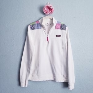 Vineyard Vines White Sweater with Colorful Accents